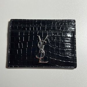 YSL black leather croc print card holder